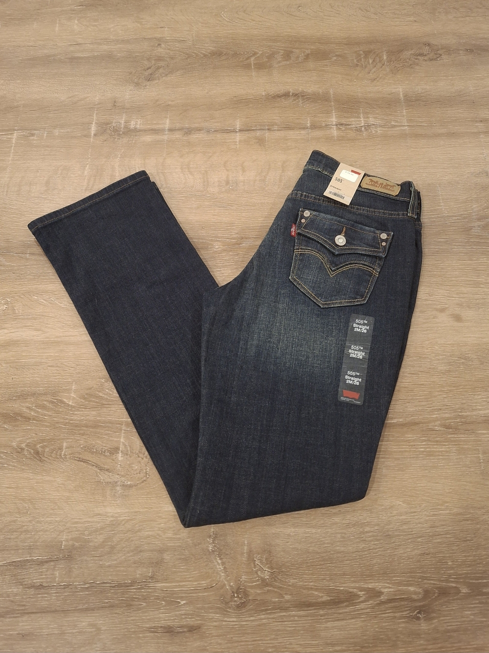 Levi's 505 Straight Jeans Women's W26 L32 Dark Wash NWT Flap Pockets